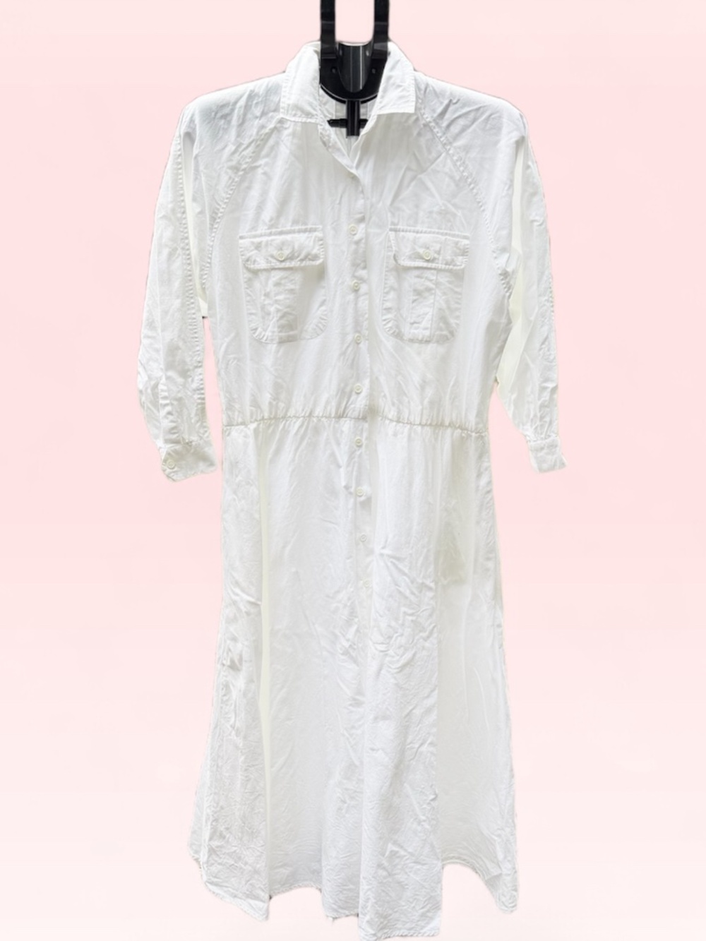 Vintage Avon Fashions White Cotton Shirt Dress Utility Midi Pocket Size 9/10